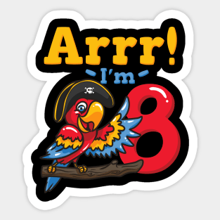 8th Birthday Pirate Captain Parrot Sticker